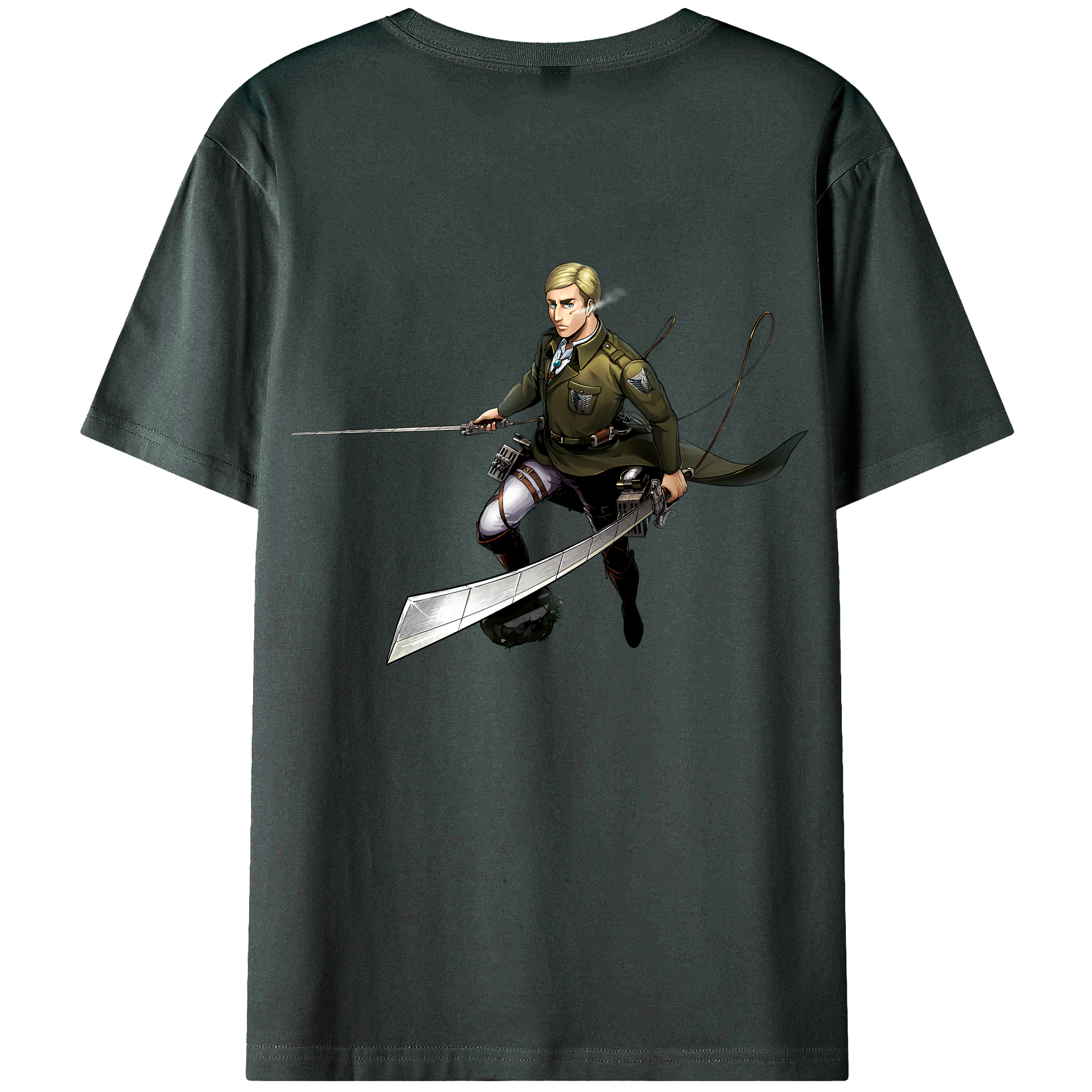 進撃の巨人 エルヴィン・スミス Attack on Titan Erwin Smith 綿100％ メンズ半袖Tシャツ（バックプリント） 通気性